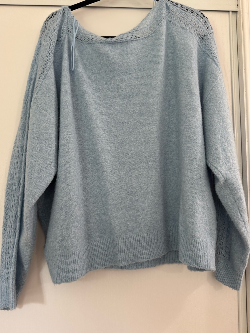 American Eagle Outfitters Light Blue Open-Knit Shoulder Sweater - Picture 3 of 3